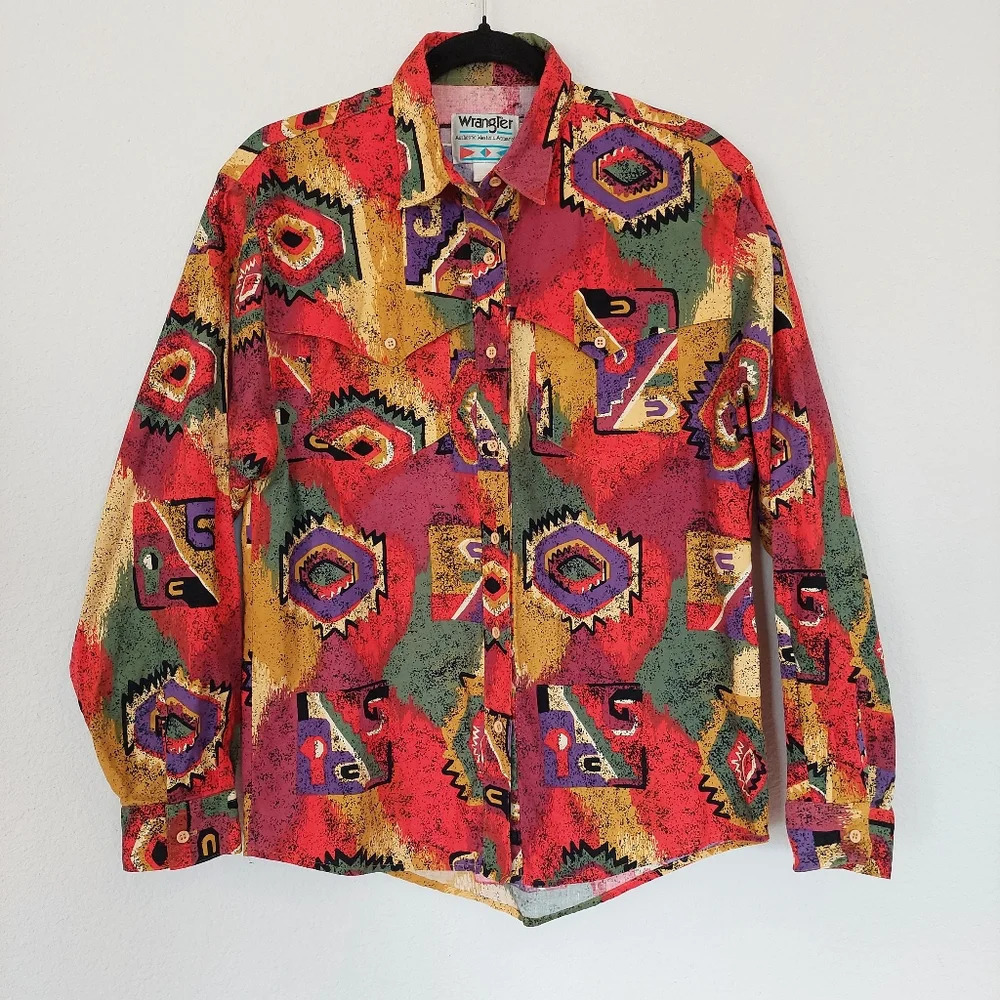 Wrangler Authentic Western Apparel Aztec Button Down‎ Long-sleeved Shirt Size L
